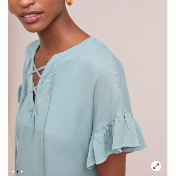 Anthropologie Michael Stars Ruffled Hem Lace Up Flounce Blue Dress size XS - Picture 4 of 11